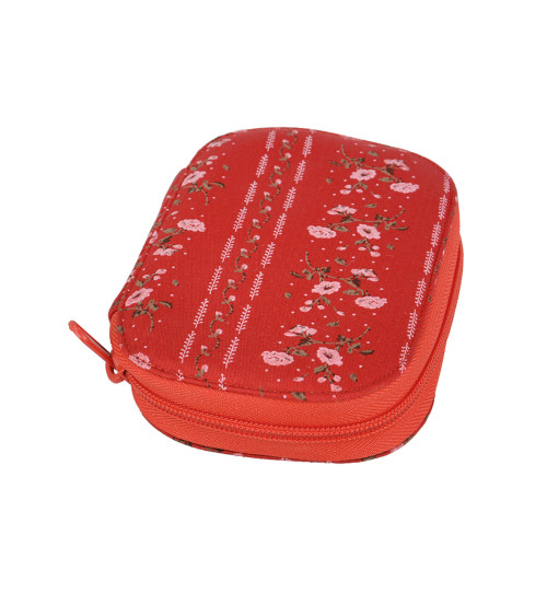 Sewing bag 14cmx9cm printed with flowers on red background