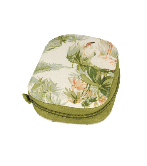 Sewing bag 14cmx9cm tropical print flamingos