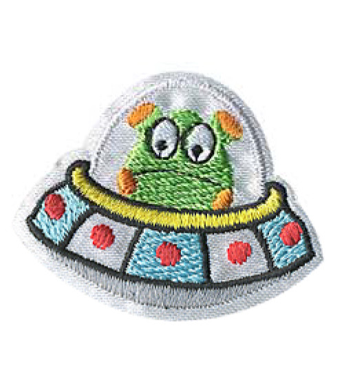 Flying saucer iron-on badge