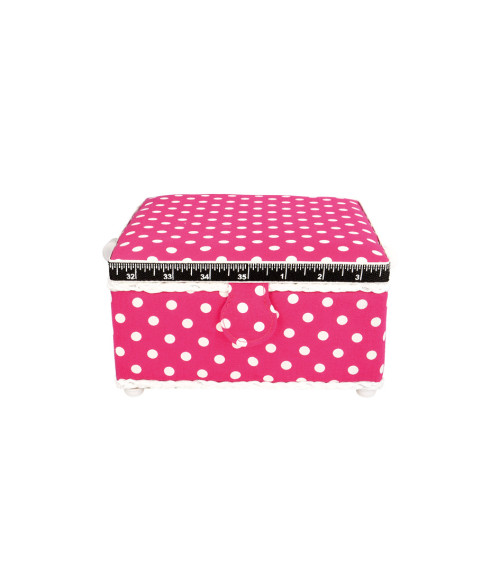 Scatola da cucito 20x20x11cm pois bianchi fondo fucsia