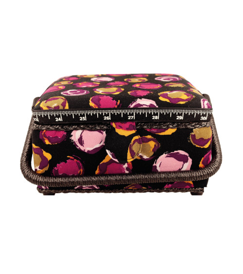 Sewing box 20x20x11cm fuchsia bubbles black background