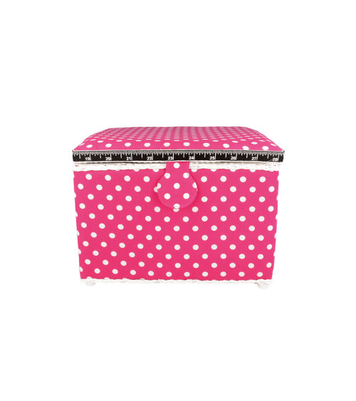 Sewing box 26x26x19cm white polka dots fuchsia background