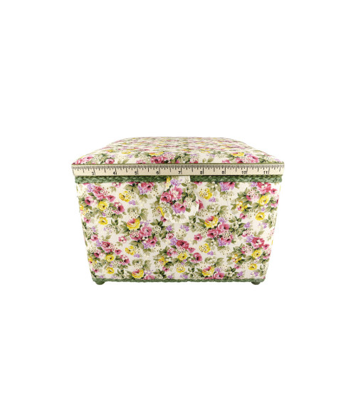 Sewing box 26x26x19cm English embroidery floral print ecru