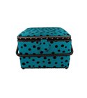 Boîte à couture 26x26x19cm pois noirs fonds turquoise