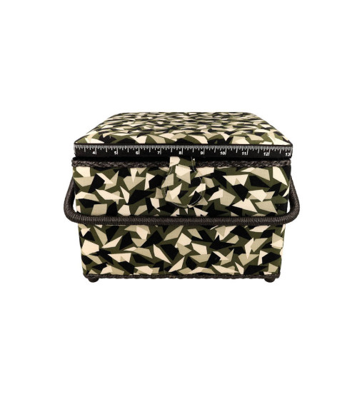 Sewing box 26x26x19cm geometric print khaki