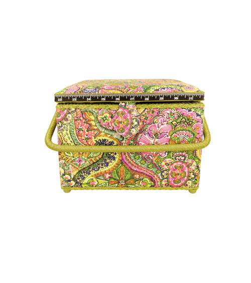 Sewing box 26x26x19cm pink and green print