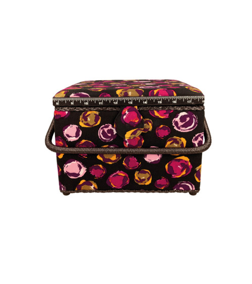 Sewing box 26x26x19cm fuchsia bubbles black background