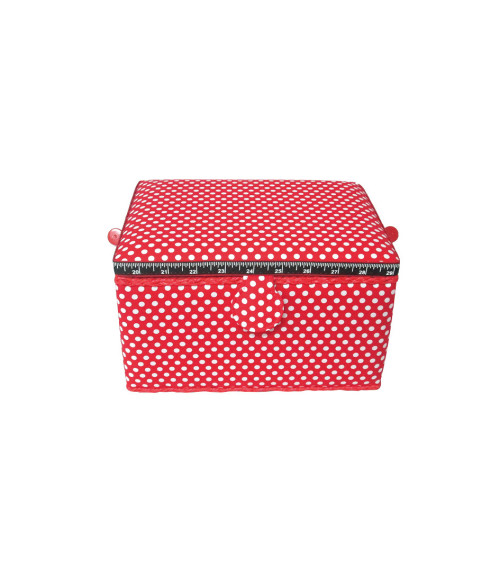 Scatola da cucito 18,5x26x16cm pois bianchi fondo rosso