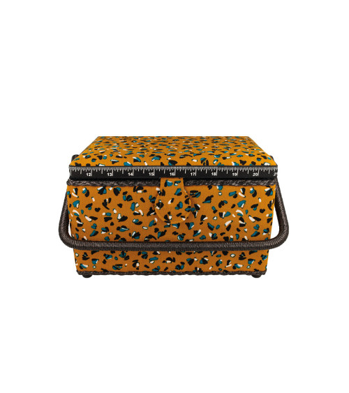 Sewing box 18.5x26x16cm speckled print mustard yellow blue