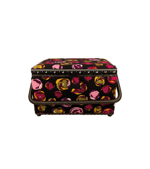 Sewing box 18.5x26x16cm fuchsia bubbles black background