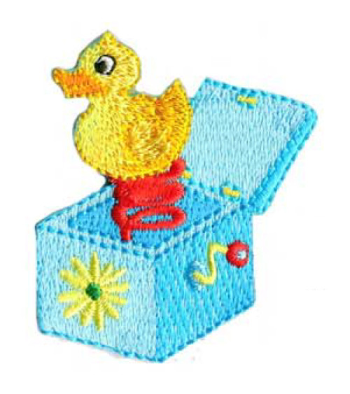 Vintage toy duck box iron-on badge