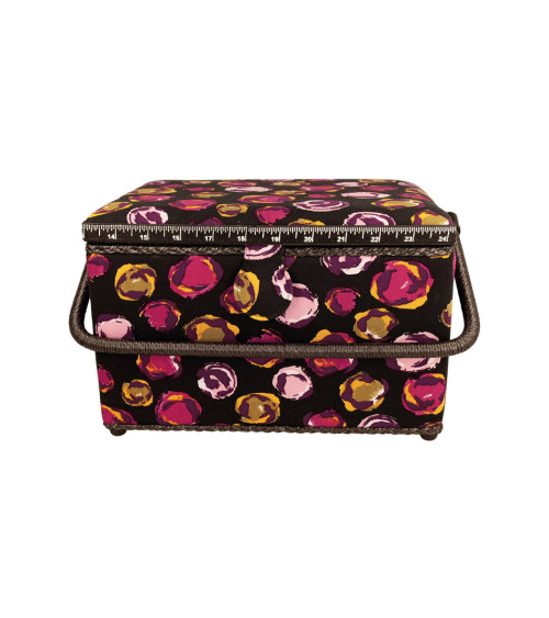 Sewing box 21x28.5x19.5cm fuchsia bubbles black background