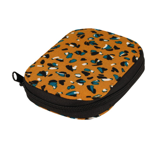 Sewing bag 14x9cm speckled print mustard yellow blue