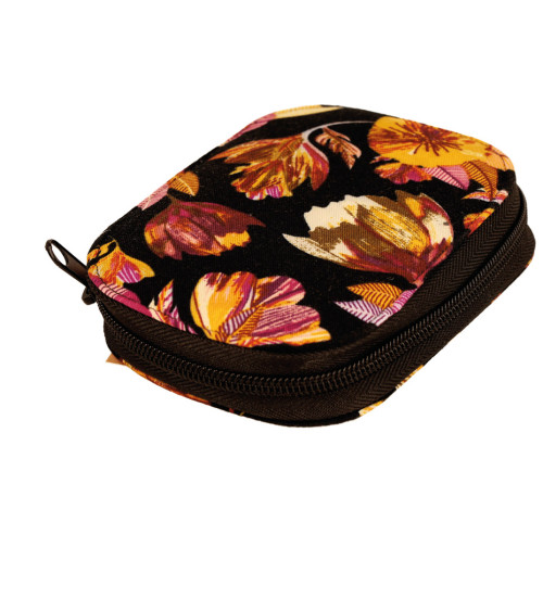 Sewing bag 14x9cm fuchsia leaves