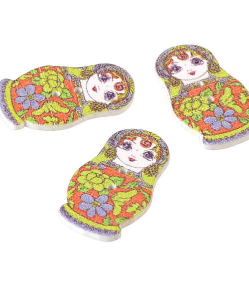 Set of 6 wooden buttons Russian doll red and green 30mm