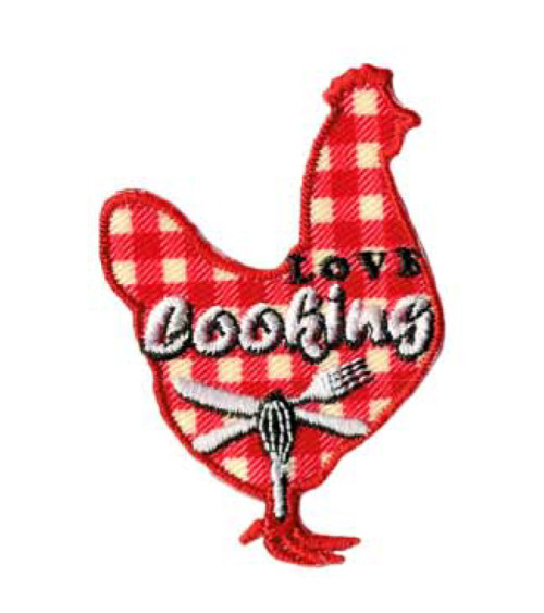 Chicken cooking iron-on badge 3x3.5cm