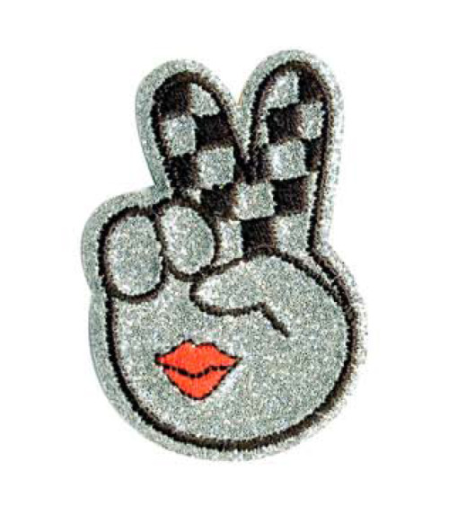 Hand V sequin iron-on badge