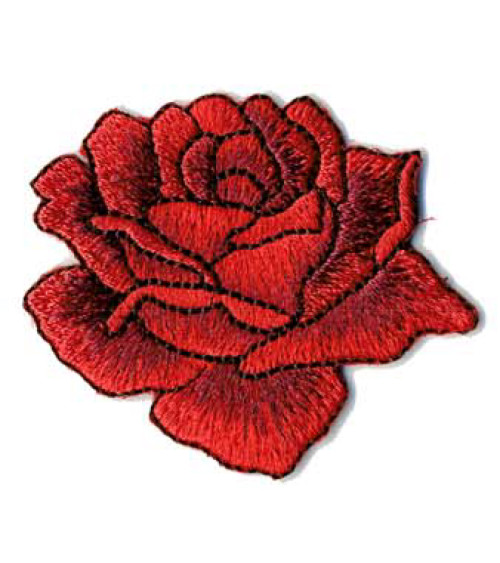 Red drawn rose iron-on badge 4x4.5cm