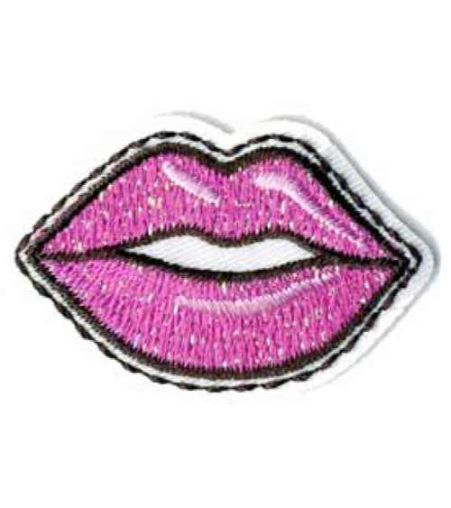 Pink lip iron-on badge