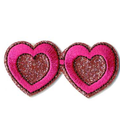 Heart glasses iron-on badge 6x3cm