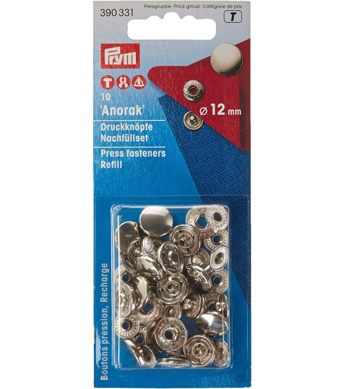 Pack of 10 Prym 12mm silver no-sew snap fasteners