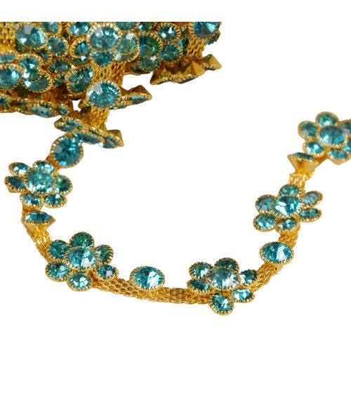 15mm turquoise blue stone flower braid per meter