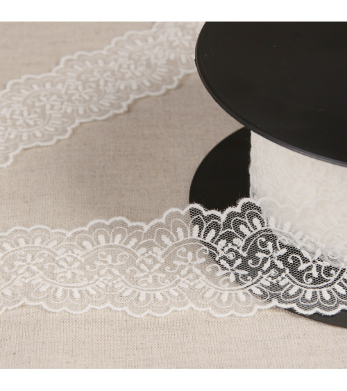 Embroidered tulle between two white 60mm per meter made in Europe