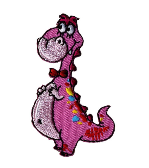 Set of 3 pink dinosaur iron-on patches