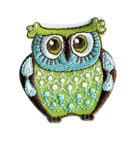 Set of 3 iron-on patches Green Owl