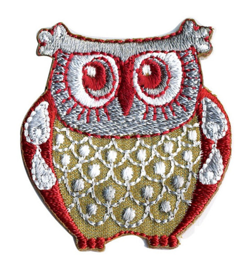 Set of 3 iron-on patches Grey and red owl