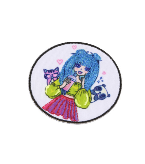 Manga-Abzeichen mit blauen Haaren, 5,5 cm x 5,5 cm