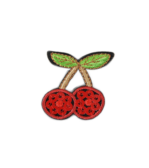 Iron-on fruit sequin cherry badge 3cmx3cm