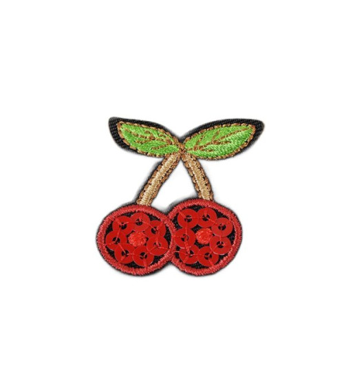 Set of 3 iron-on fruit sequin cherry badges 3cmx3cm