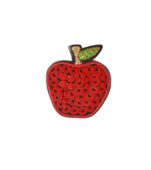 Set of 3 iron-on fruit sequin apple badges 3.5cmx3cm