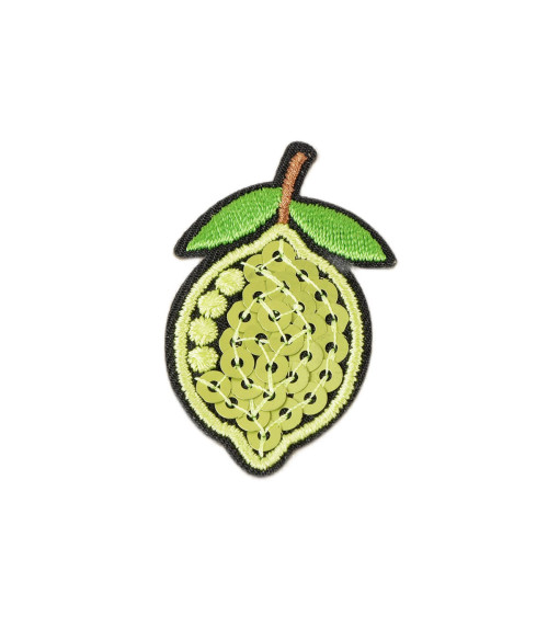 Juego de 3 parches termoadhesivos de frutas con lentejuelas y limón, 3 cm x 3,5 cm