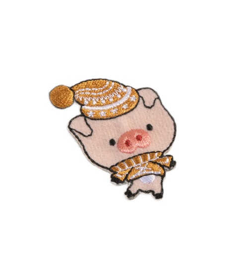 Iron-on winter animal pig badge 4.5cm x 3.5cm