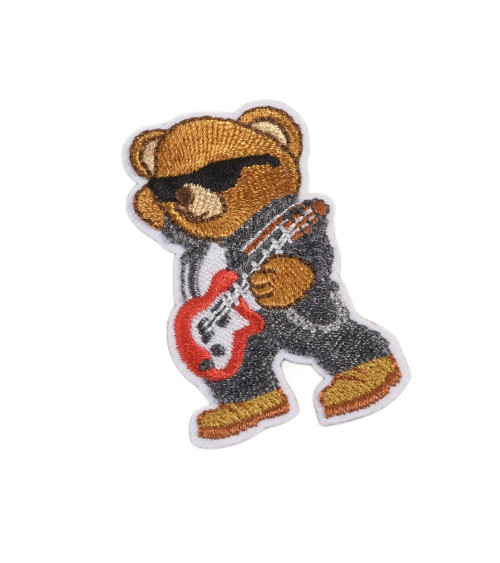 Iron-on rockstar bear badge 5.5cm x 3cm