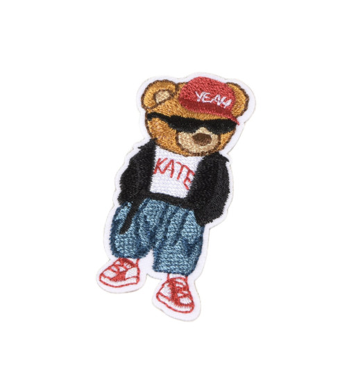 Hipster star bear iron-on badge 5.7cm x 2.5cm