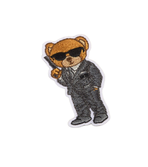 Iron-on badge secret agent star bear 5.5cm x 2.5cm