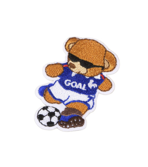 Football star bear iron-on badge 5.5cm x 3.7cm