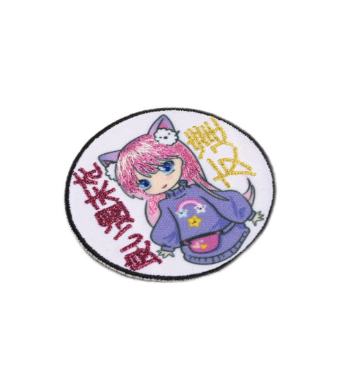 Manga iron-on patch pink hair 5.5cm x 5.5cm