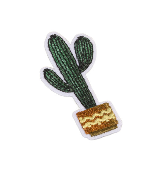 Cactus iron-on badge cactus pot brown 6cm x 3cm