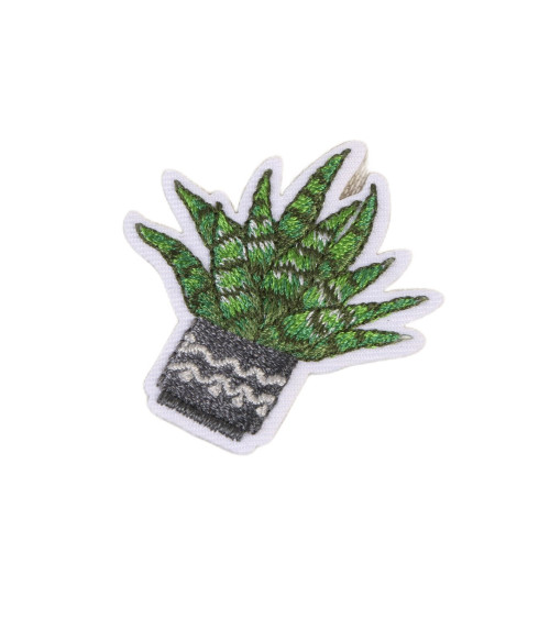 Iron-on patch cactus in gray pot 4.5cm x 4cm