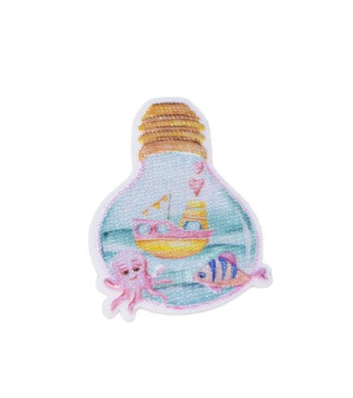 Pastel world bulb iron-on patch 5.5cm x 4cm