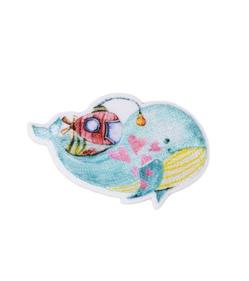 Parche termoadhesivo Mundo ballena azul pastel 4 cm x 5,5 cm