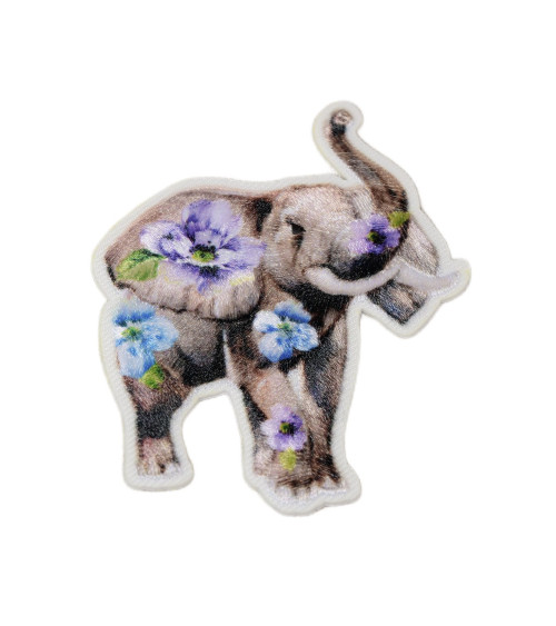 Aufnäher zum Aufbügeln, Blumentiere, Elefant, 6,5 cm x 5 cm