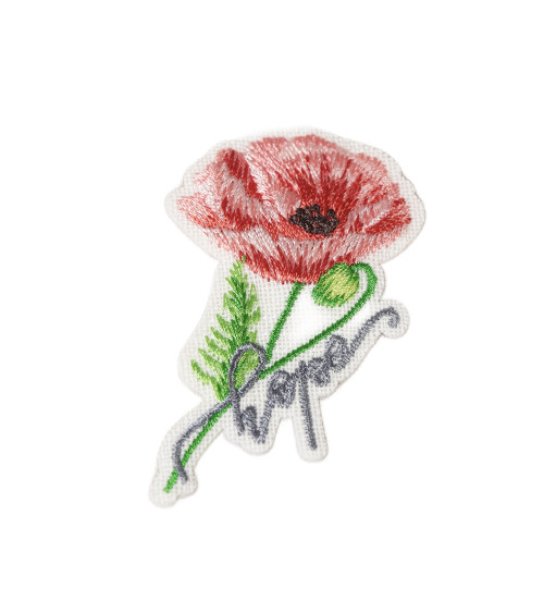 Poppy flower iron-on badge 6.5cm x 4cm