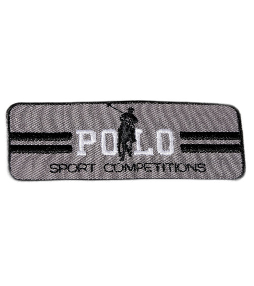 Grey polo sports iron-on badge 3cm x 7cm