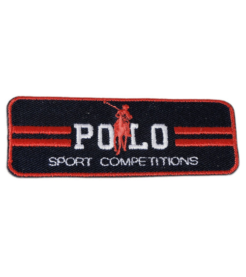 Navy polo sports iron-on badge 3cm x 7cm