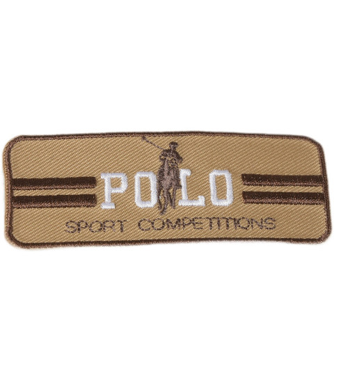 Beige sports polo iron-on badge 3cm x 7cm